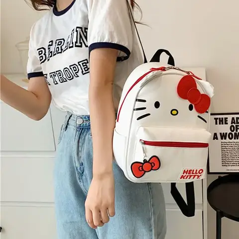 Sanrio Anime Kawaii Hello Kitty Cinnamoroll My Melody Kuromi Backpack Crossbody Messenger Bag PU Leather Kawaii Student Backpack