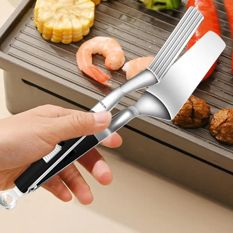 Stainless Steel Barbecue Clamp Enlarged Stainless Steel Grill Tongs Spatula Tongs For Cooking Ergonomic Food Shovel Clip