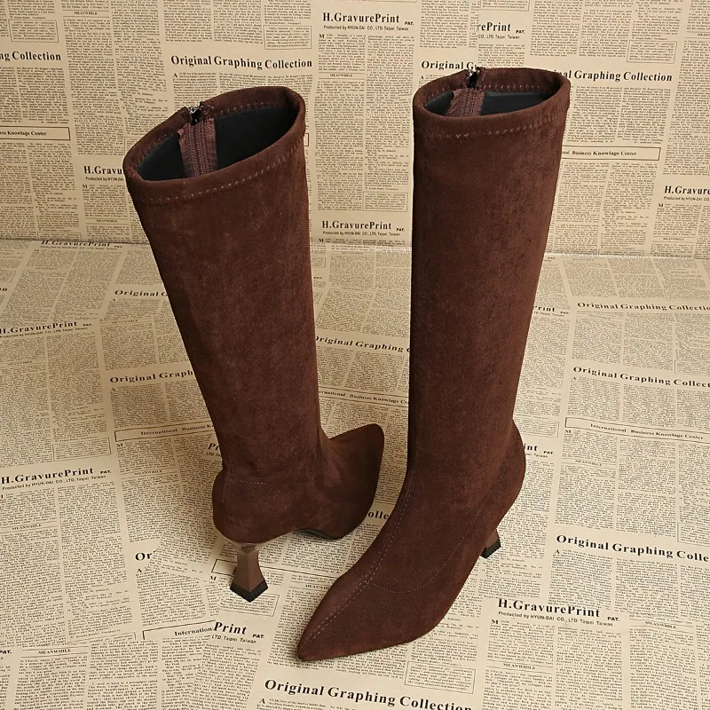 العلامة التجارية الجديدة المرأة عارضة بلون الجلد المدبوغ أحذية عالية، مصمم الخريف نمط عالية الجودة كعب مكتنز منتصف العجل الأحذية أحجام 35-42 #4