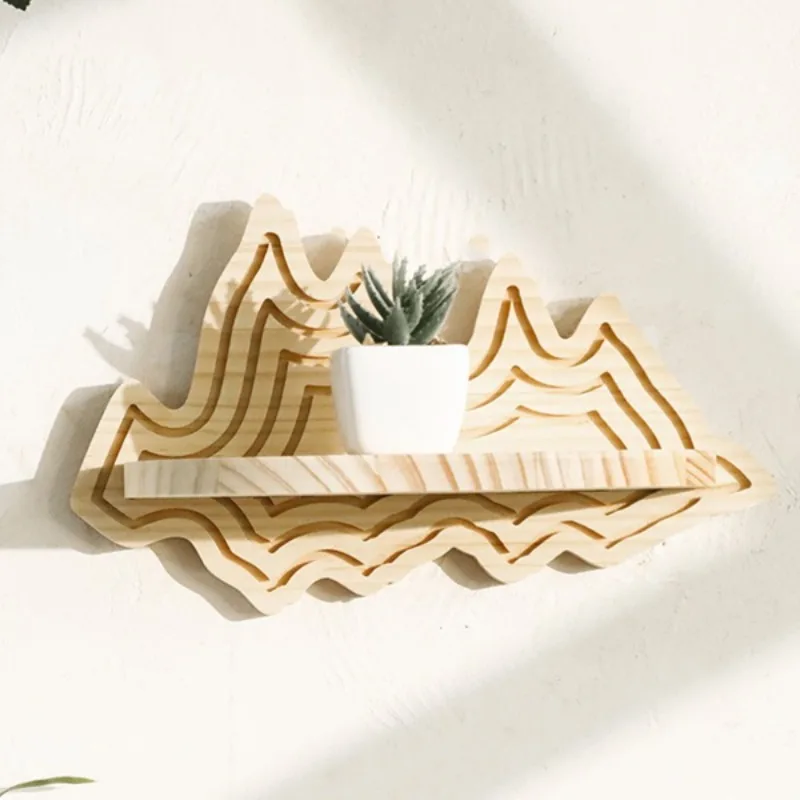 Mountain Shape Creative Pine Wood Wall Planter Shelf Handmade Wooden Craft for Home Decor Unique Gift Idea Versatile in Use