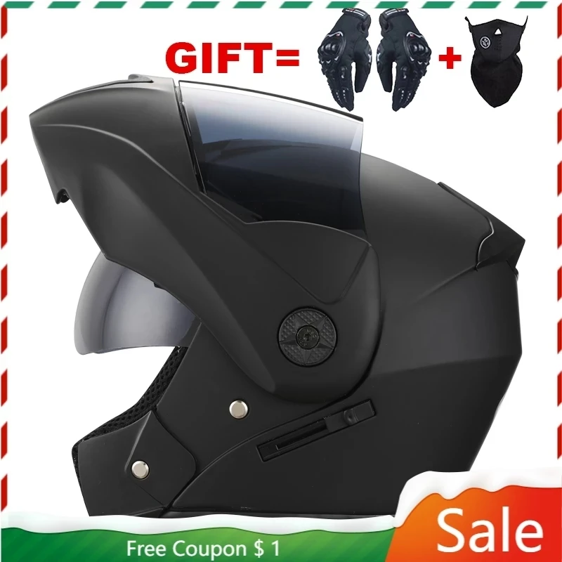 

2 Gifts Flip Up Motorcycle Helmets Unisex Racing Modular Dual Lens Motocross Helmet Full Face Safe Helmet Capacete For Adults