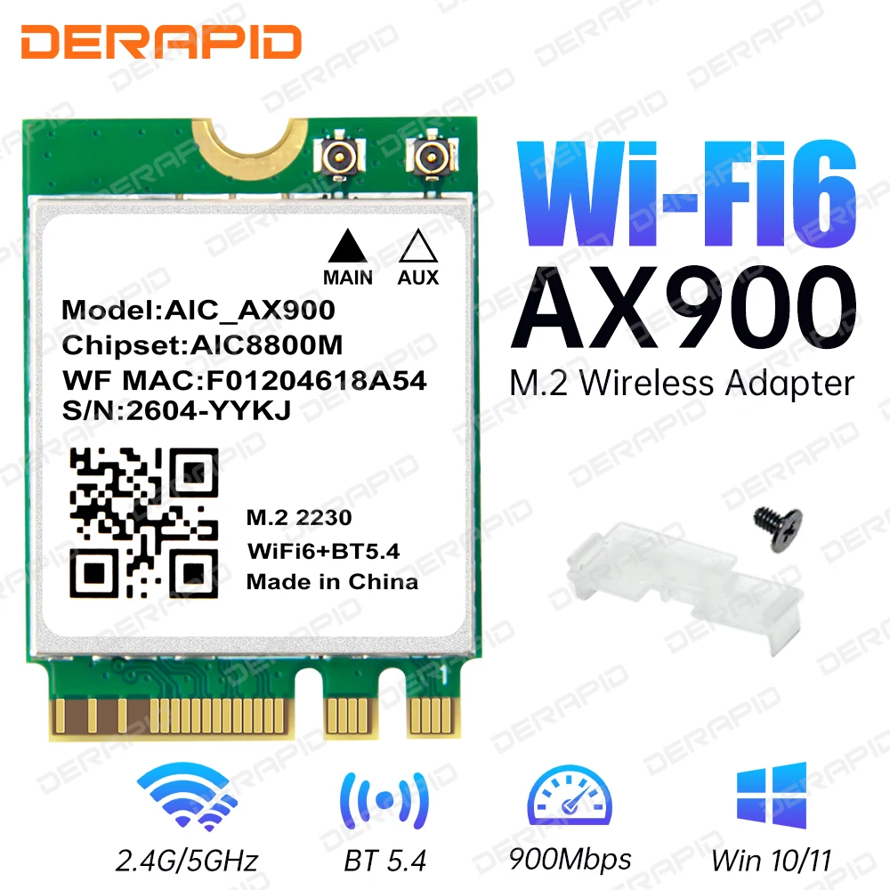 

Карта Wi-Fi 6 Bluetooth 5.4 FV-AX900 PCIe, двухдиапазонная 2,4 ГГц/5,8 ГГц, беспроводная высокоскоростная сетевая карта для ноутбуков/ПК с Windows 10/11