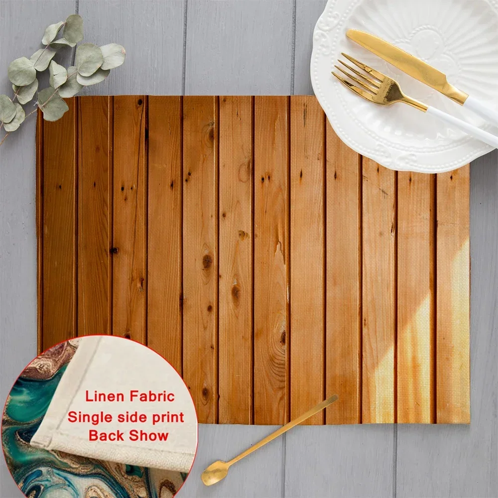 Foods Wooden Stripe Pattern Printing Linen Placemat for Dining Table Drink Coaster Home Decor  Mat Kitchen Cup Pads