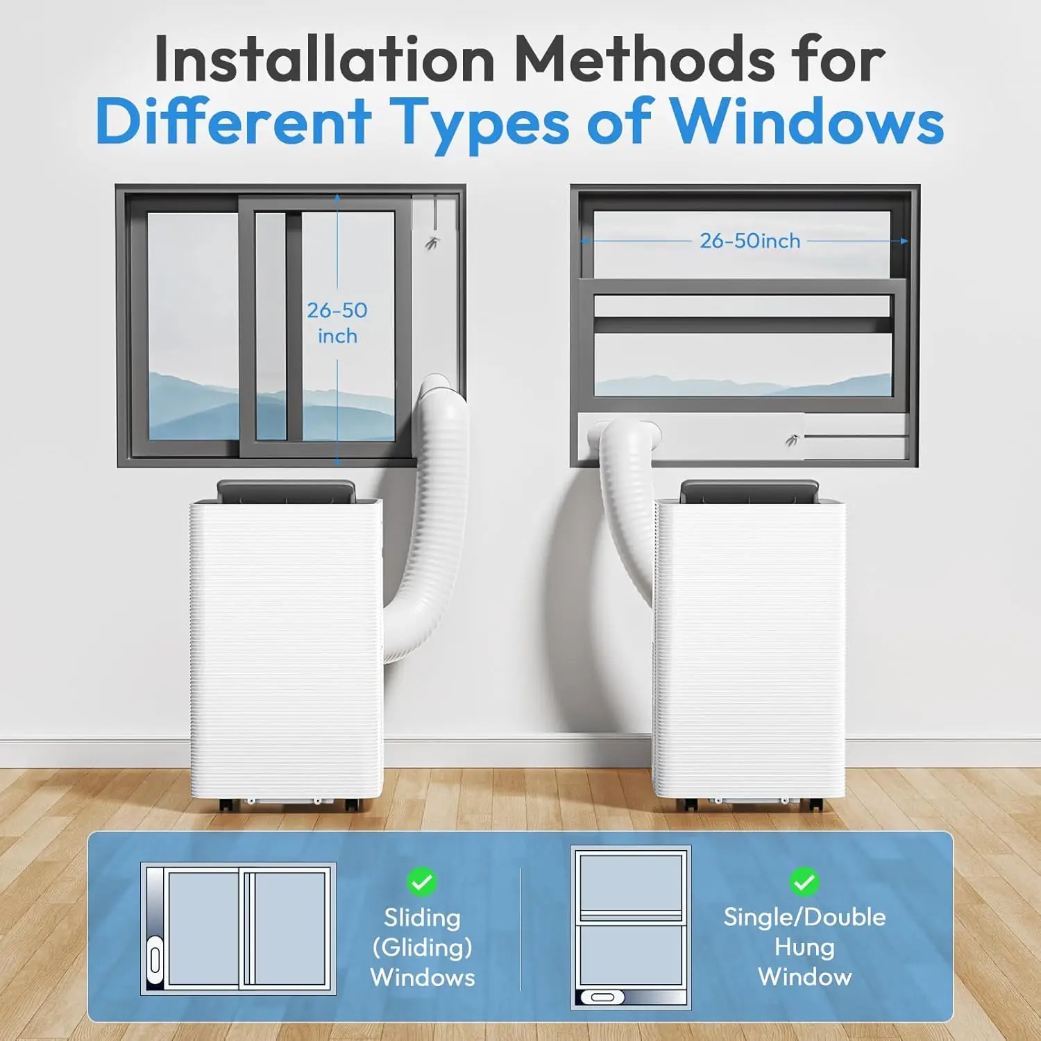 14000 BTU Portable Air Conditioner, 4-in-1 Portable AC Unit with Cooling, Dehumidifying, Fan, w/Sleep Mode, Auto Wind Swing, 24H