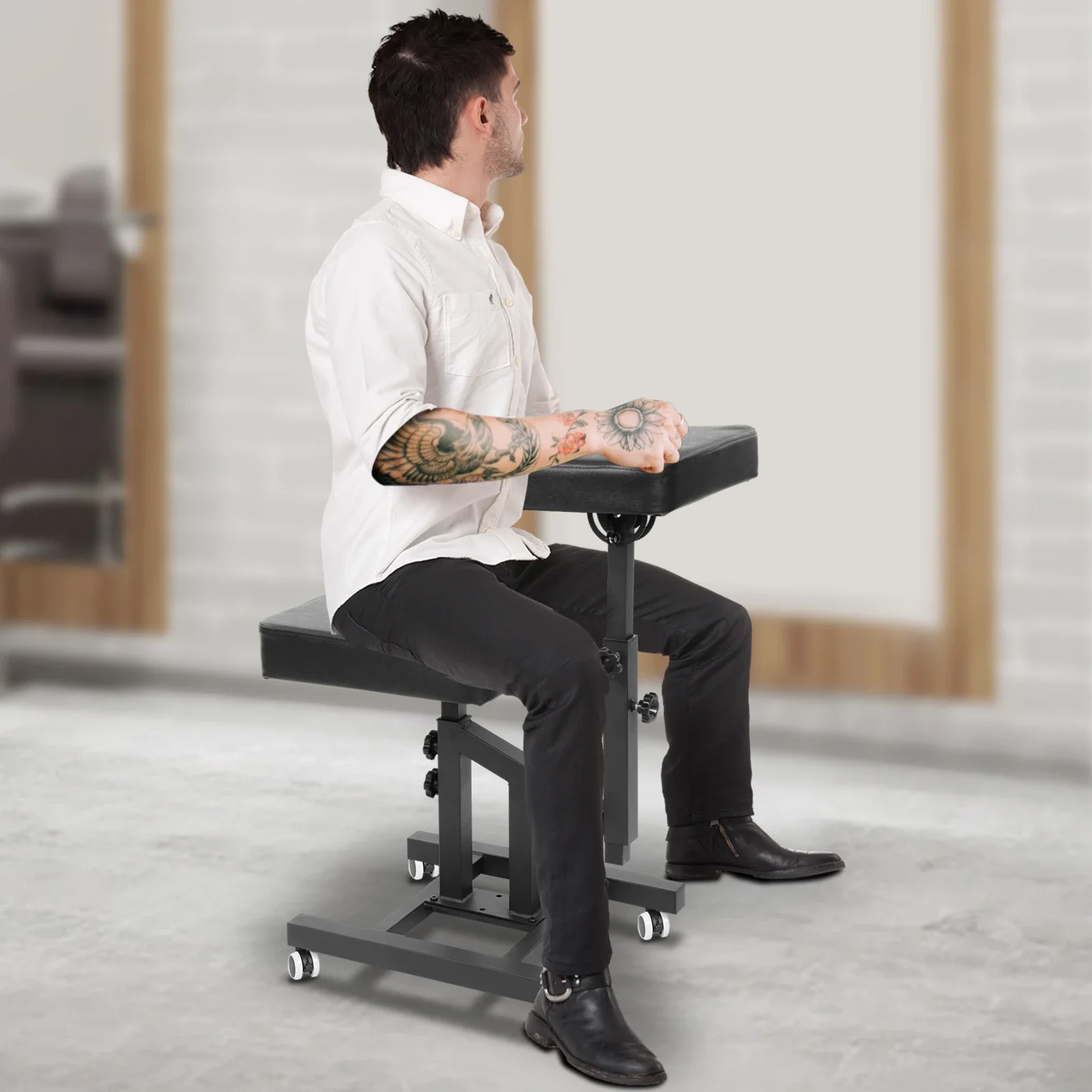 كرسي حلاق وشم هيدروليكي قابل للتعديل مع عجلات و180 ° مسند ظهر مستلق، كرسي صالون بسعة 220 رطل لقص الشعر والتدليك #2