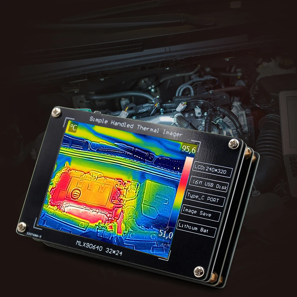 MLX90640 Infrared Temperature Sensors Lightweight 2.8 Inch Infrared Thermograph Camera USB Charging for Industrial Components