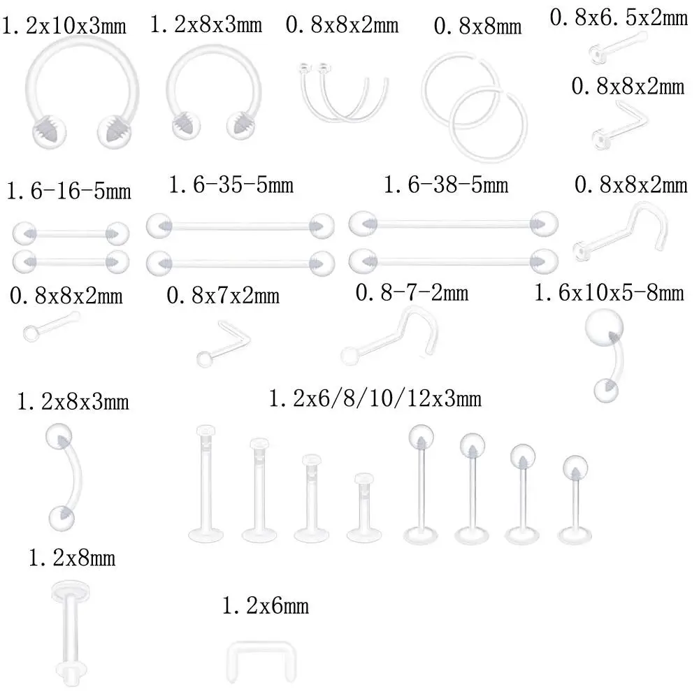 1/60Pcs Set Clear Piercing Retainers for Surgery Bioflex Piercing Jewelry Nose Belly Nipple Tongue Septum Eyebrow Lip Cartilage
