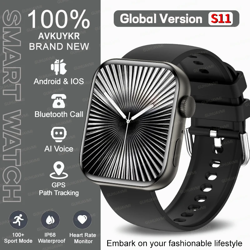 

Новые смарт-часы серии 11 (2026) для мужчин и женщин: модные, с HD AMOLED-дисплеем, измерением пульса, Bluetooth-звонками, GPS-трекингом, водонепроницаемые, спортивные, для iOS