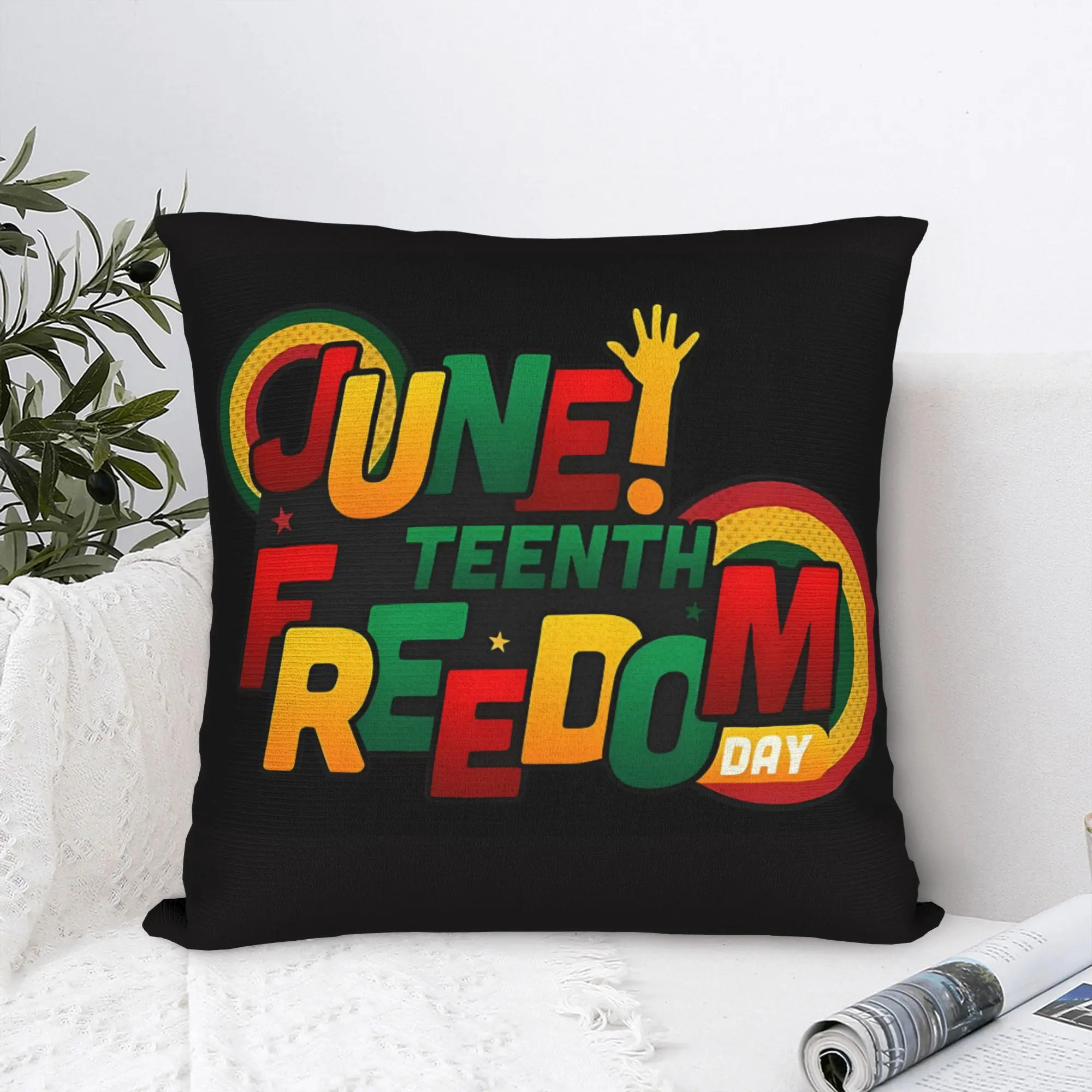 Juneteenth Freedom Day Pillow Cover Double Sided Print Black Background Rasta Colors Cushion Case 18x18 Inch Washable Decor