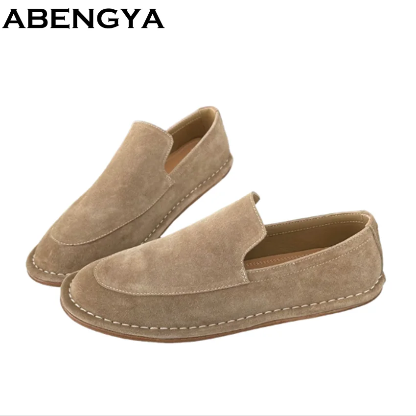 

Осенние замшевые лоферы для влюбленных, женские и мужские повседневные туфли без шнуровки на плоской подошве, мужские весенние универсальные женские туфли