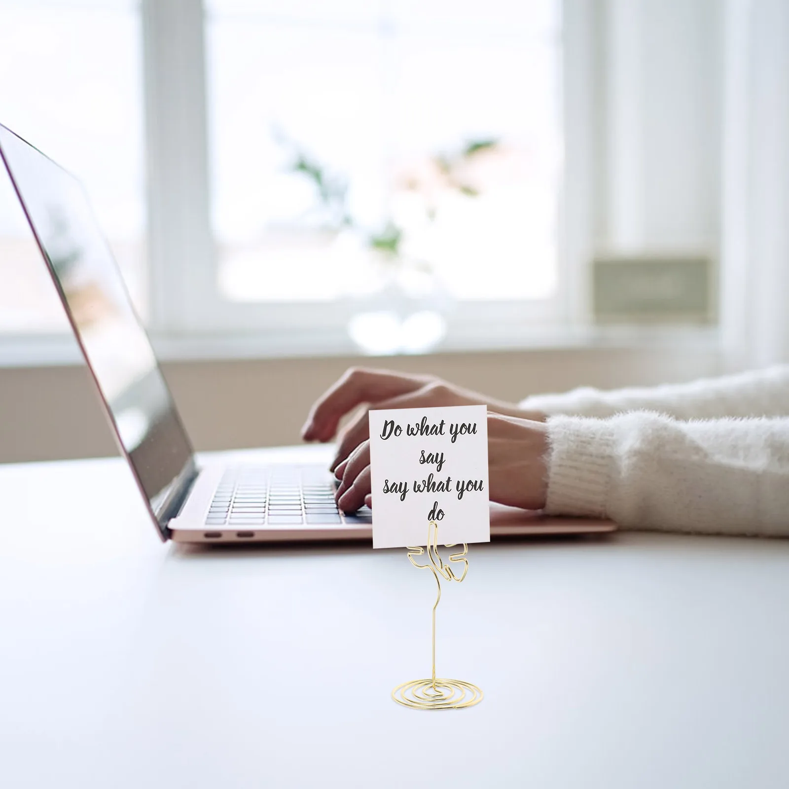 8 Pcs Business Card Holder Metal Monstera Desk Accessories Wedding Supplies Table Number Memo Paper Clips Reusable Decorations