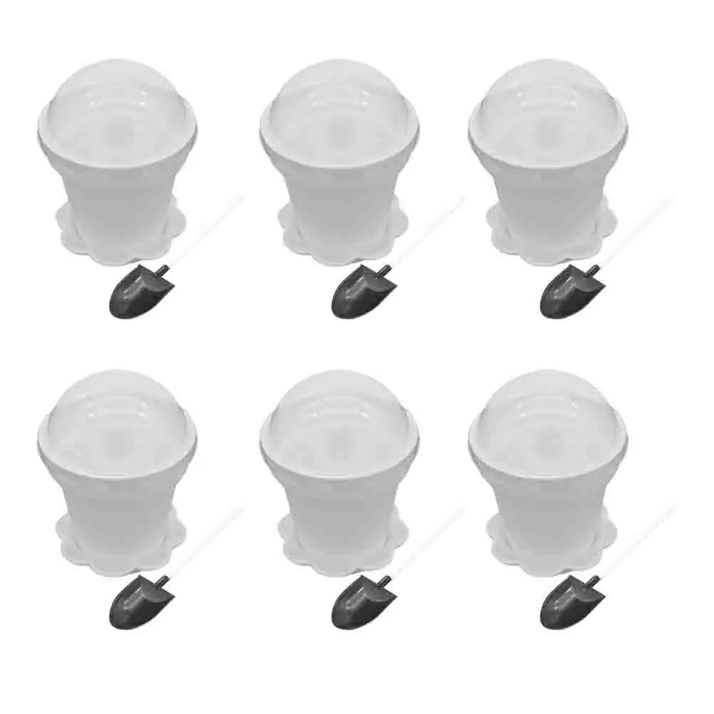 

20pcs Flowerpot Cake Cups Creative Plastic Dessert Containers For Ice Cream Yogurt Mousse Lid Shovel Spoon White Mini Cups For