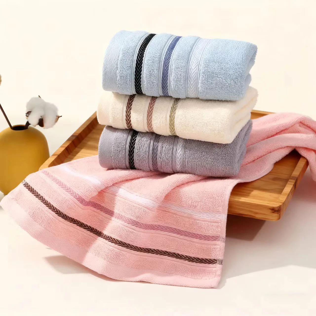 4/2 pieces in random colors, wheat pattern towel, ultra-soft towel, highly absorbent and lightweight, essential for home and bathroom, with reinforced edge stripe design, modern style, towel series, high-quality gift,