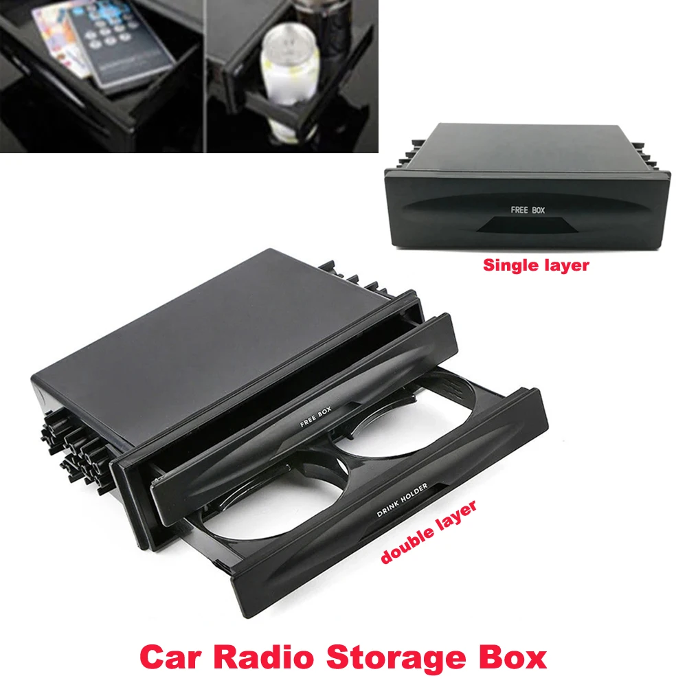 

2 In 1 Car Radio Storage Box Multi Purpose Universal Pocket Drink-Cup Holder Radio Storage Box Installation