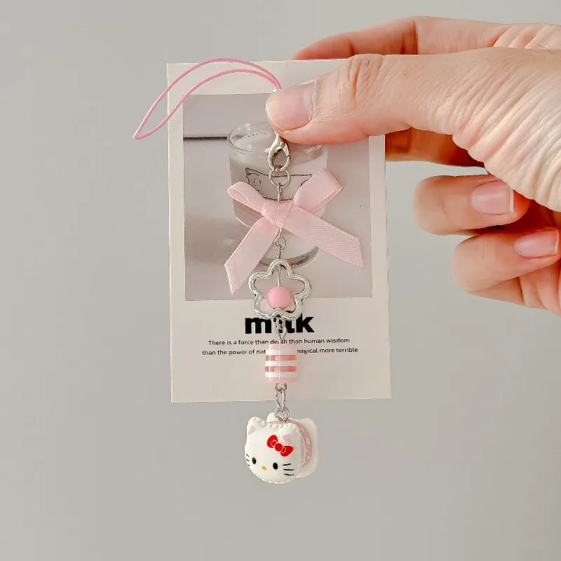 Kawaii hello kitty chaveiro bonito dos desenhos animados arco corrente do telefone móvel viagem feminino suprimentos decoração de mesa presente do estudante atacado