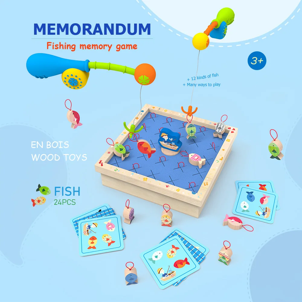 Wooden fishing memory game children's educational hand-eye coordination parent-child interactive toys great gifts for children