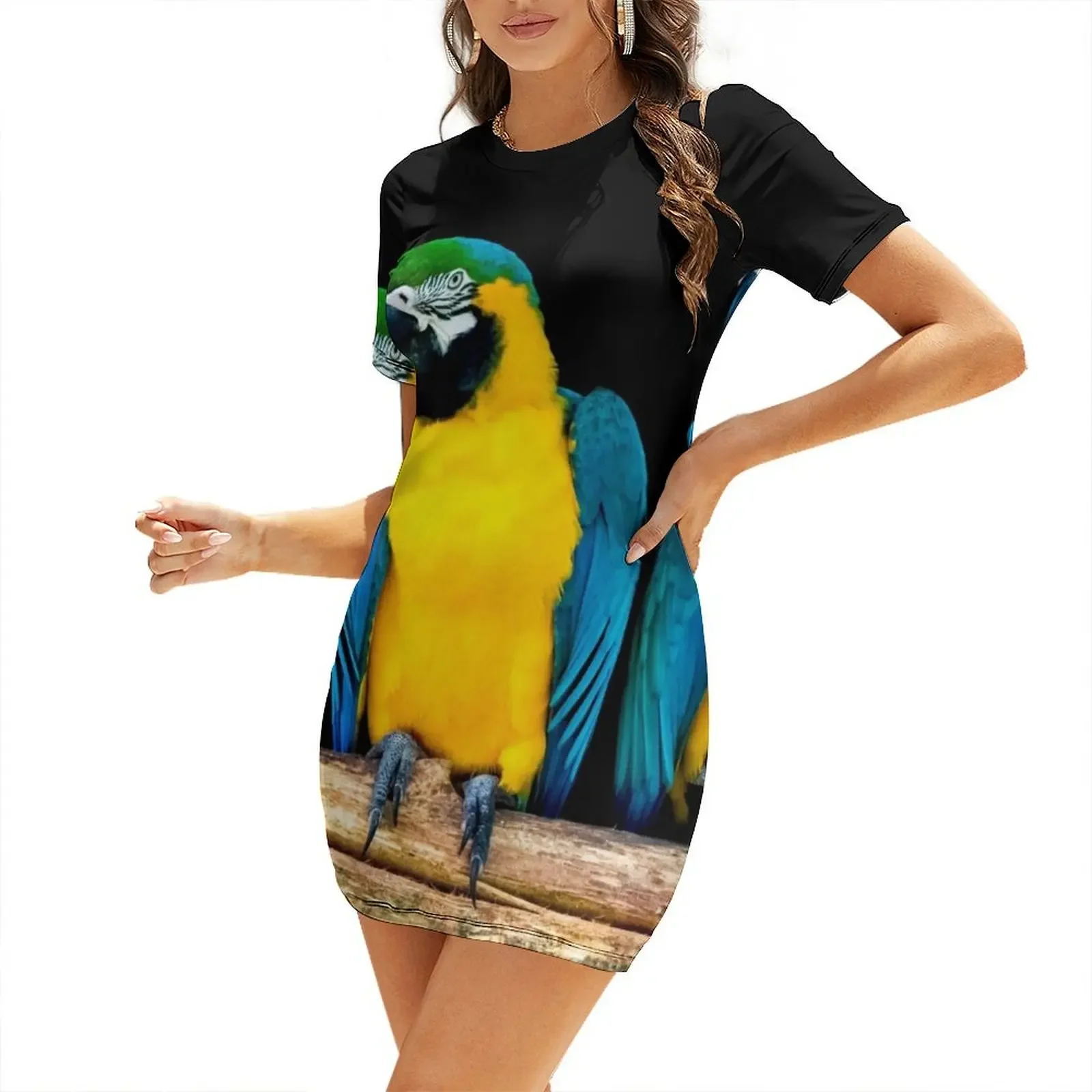 

parrots Short-Sleeved Dress Women's dresses women's elegant loose dresses beach dresses women dress Dress