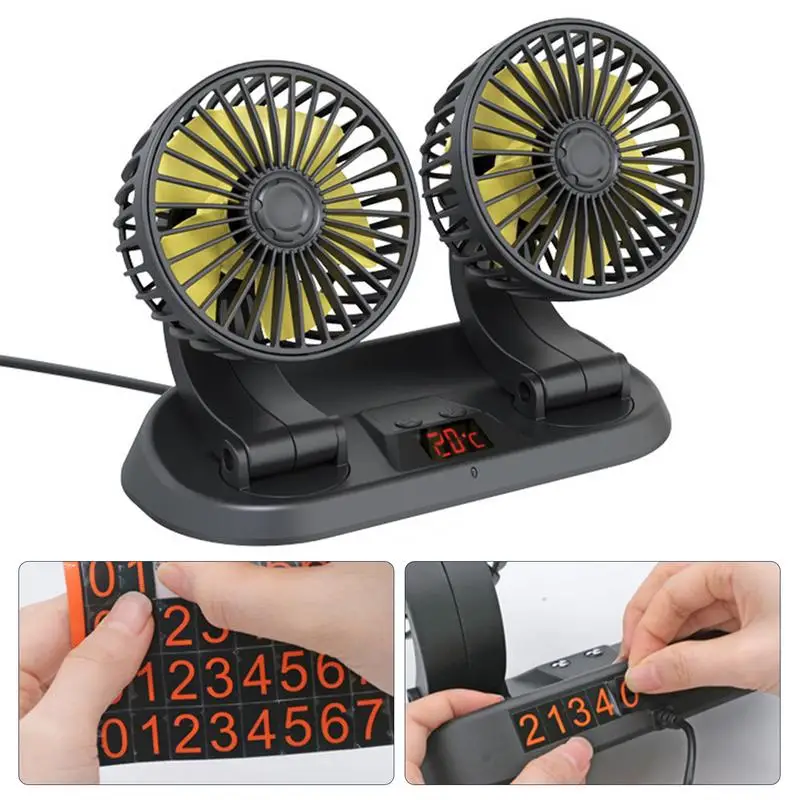 12/24V Portable Fan For Car Adjustable 3 Speeds Dual Head Fans With Remote Control 3 Wind Speeds Low Noise Portable Automobile