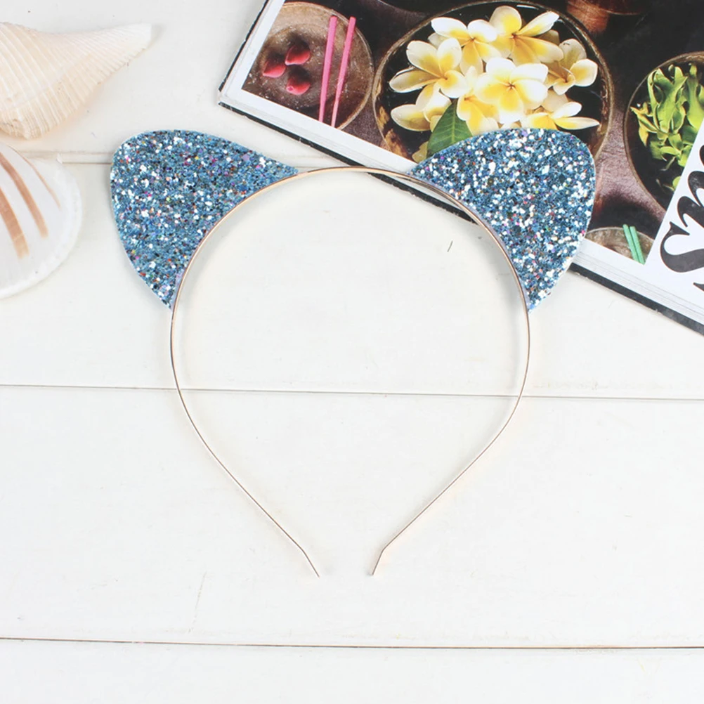 

6Pcs Cat Ear Hairband Shimmering Sequins Hair Hoop for Party Cosplay Performance Colorful Sparkling Hair Band Party Hairband