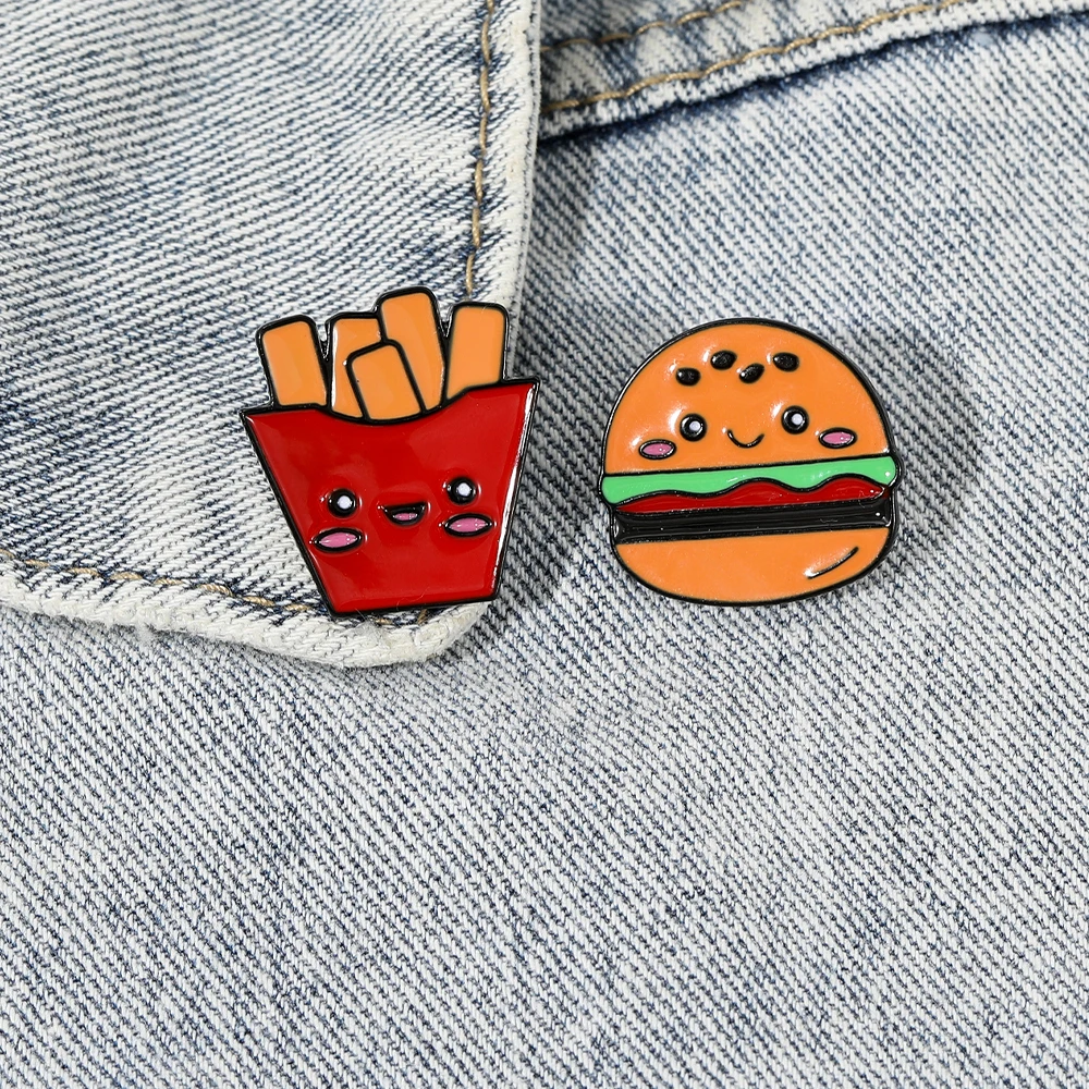 Cartoon Hamburger Figure Enamel Pins Cute French Fries Shaped Brooches For Bag Backpack Jewelry Wholesale