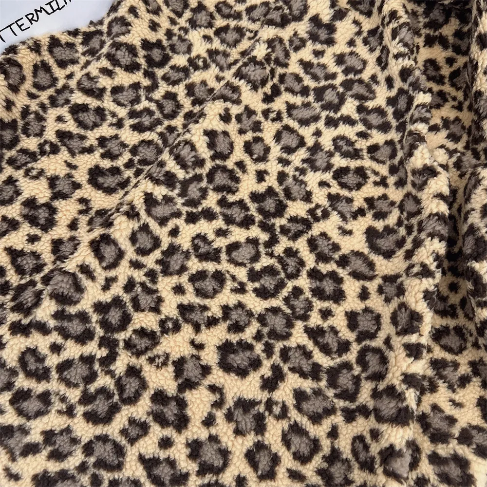 

Толстая флисовая куртка-жилет из шерпа с леопардовым принтом, одинаковый комплект рюкзака с шарфом, уютная плюшевая ткань для шитья одежды своими руками