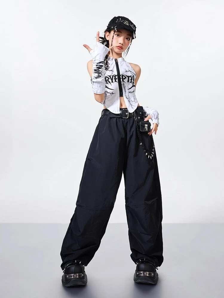Children Hip Hop Dance Costumes For Girls Vest Black Pants Outfits Street Dance Wear Jazz Modern Dance Stage Clothing DQS20140