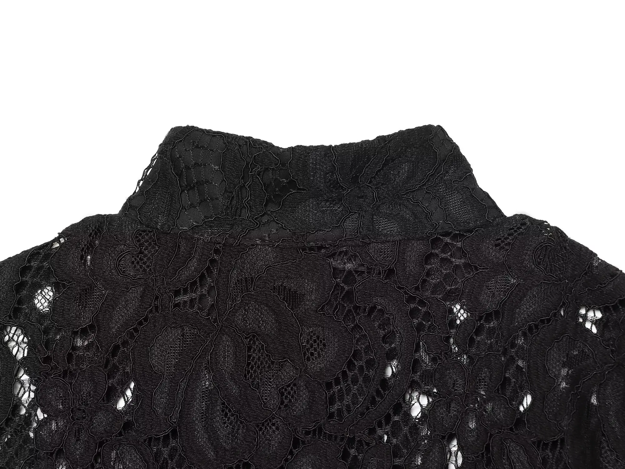 TFMLN Herbst Damen Spitzen-Puffärmel Kurze Jacke Sexy Ausgeschnittener Hochgeschnittener Schlanker Anzug Mantel Elegantes Romantisches Damen-Outfit – Detail 8