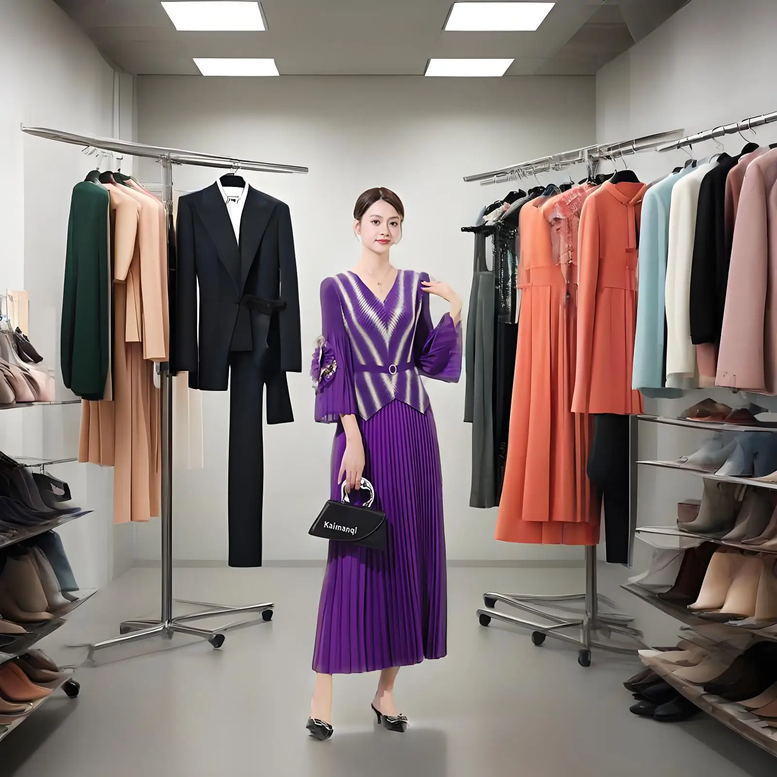 

Miyake Pleated 2025 Spring and Fall New Fashion Suit Elegant Temperament Pleated Half Skirt Irregular V-neck Top Two-piece Set