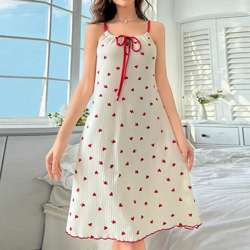 

Casual suspender nightdress women's lace-up love print high-end comfortable loungewear dress