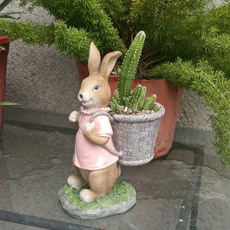 

Courtyard Cute Rabbit Flowerpot Resin Ornaments Outdoor Garden Villa Figurines Accessories Homestay Park Sculpture Decoration