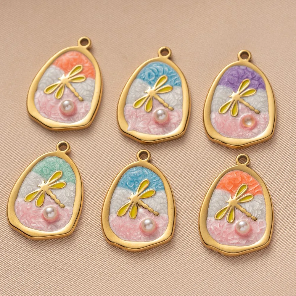 

5Pcs Stainless Steel Enamel Dragonfly Starfish Cherry Charm Pendant For DIY Boho Necklaces Jewelry Making Supplies Materials