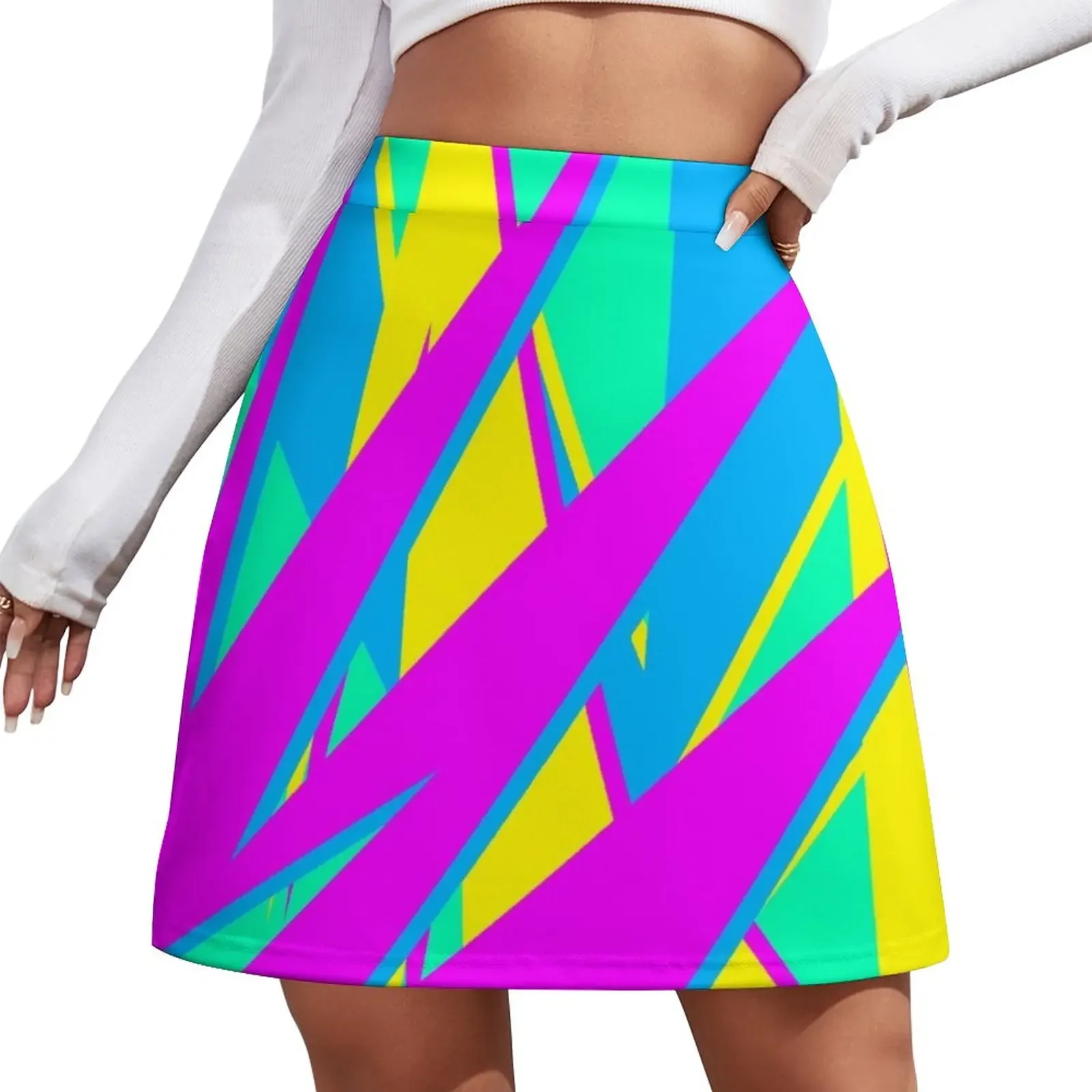 Sharp 80s Neon CMYK Retrowave Mini Skirt kawaii skirt night club women Female skirt korean style women clothing