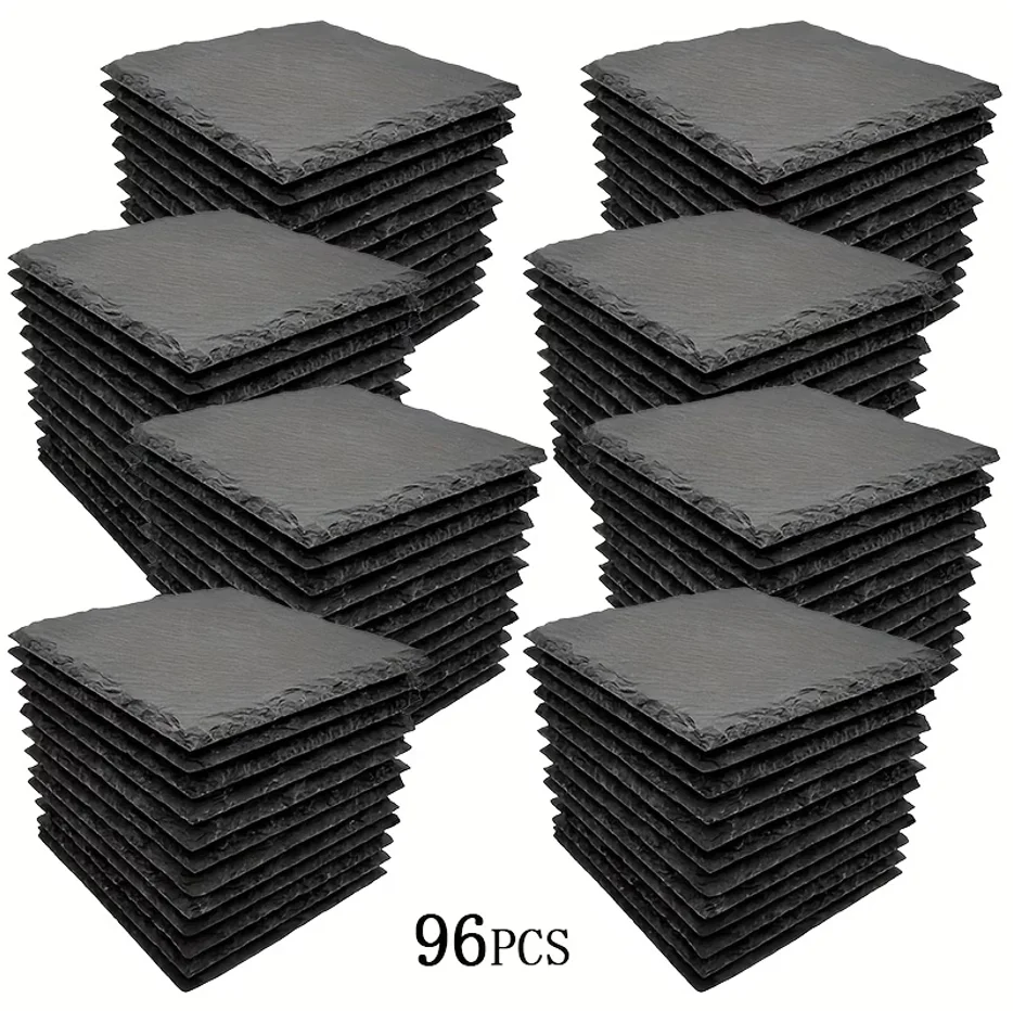 Dofiki 8/12/24/48/96-pack met zwarte leisteen onderzetters (10x10cm), vierkante onderzetters van natuursteen (grootverpakking)