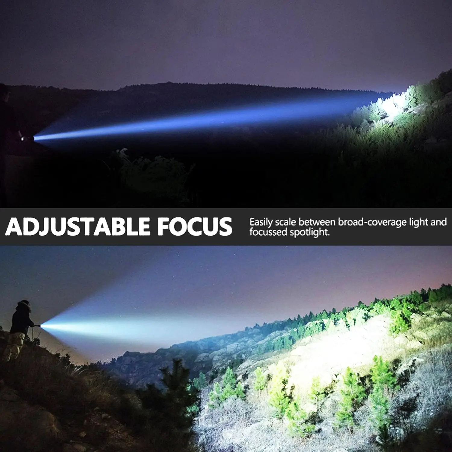 Super Bright Flashlight Torch -High Power White Light Beam,Remote Switch 2pcs Rechargeable Batteries Hunting Camping Fishing