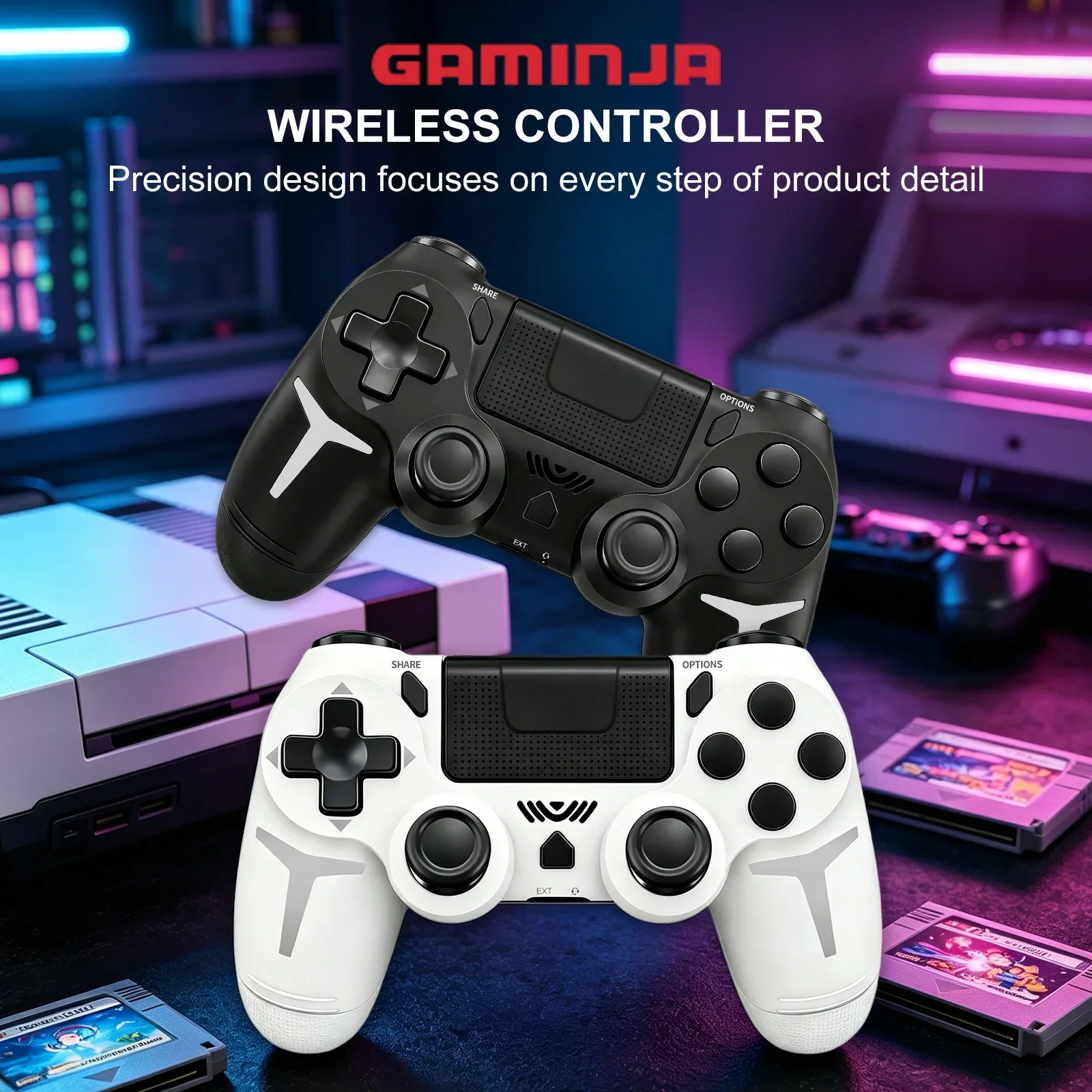 GAMINJA Wireless Gamepad 6-axis Gyroscope Dual Vibration With Touch Pad For PS4 PS3 Console Computer PC Bluetooth Controller