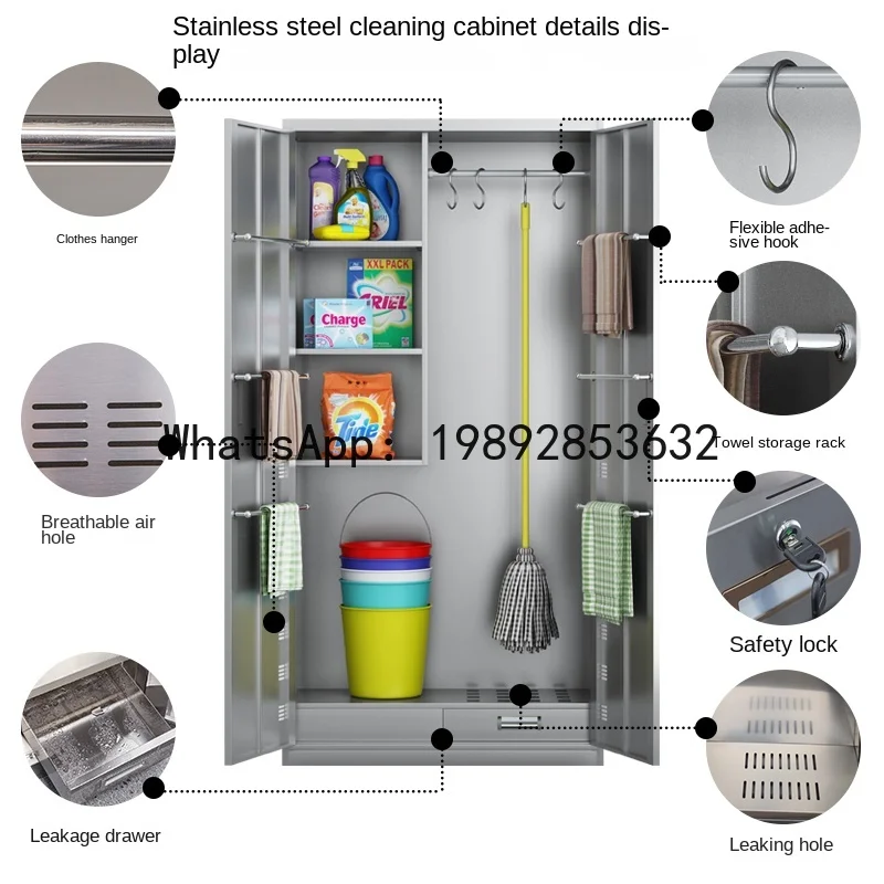 ii2-28 Stainless Steel Cleaning Cabinet Sundries Locker School Mop Storage Cabinet Cleaning Tool Cabinet