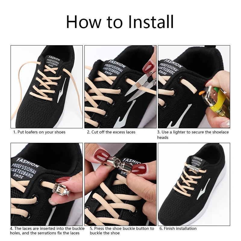 1 Pair Elastic Shoe Laces For Sneakers Round Shoelaces Without Ties Fast Security Metal Lock Lazy Shoes Lace Rubber band