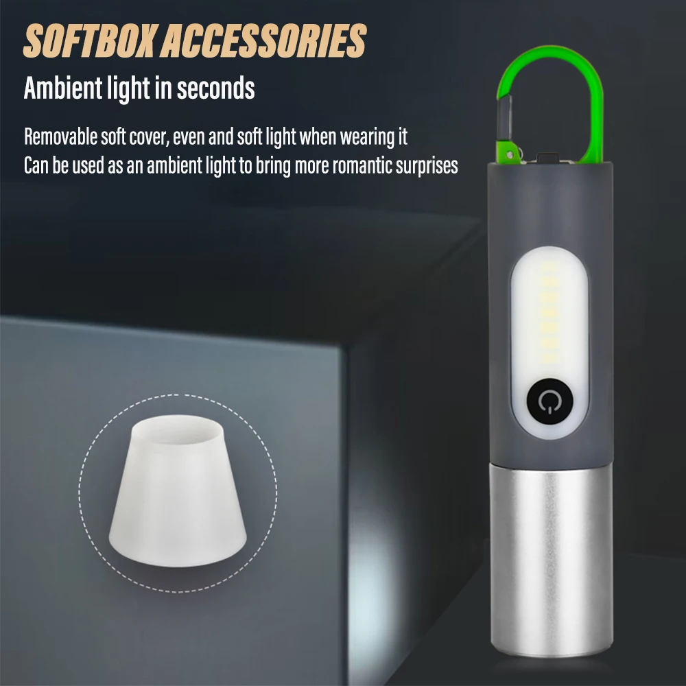 Super Bright LED COB Flashlight Mini Keychain Light Portable Searchlight Outdoor Camping Light with High Bright COB Side Light