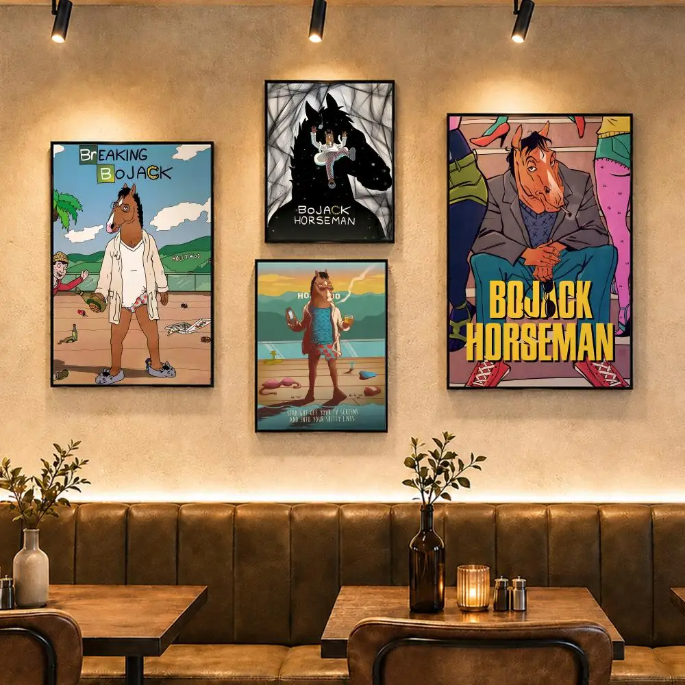 Adult Cartoon B-BoJack HorsemanS Poster Vintage Retro Anime Poster Stickers Peel and Stick Wall Art Home Decor