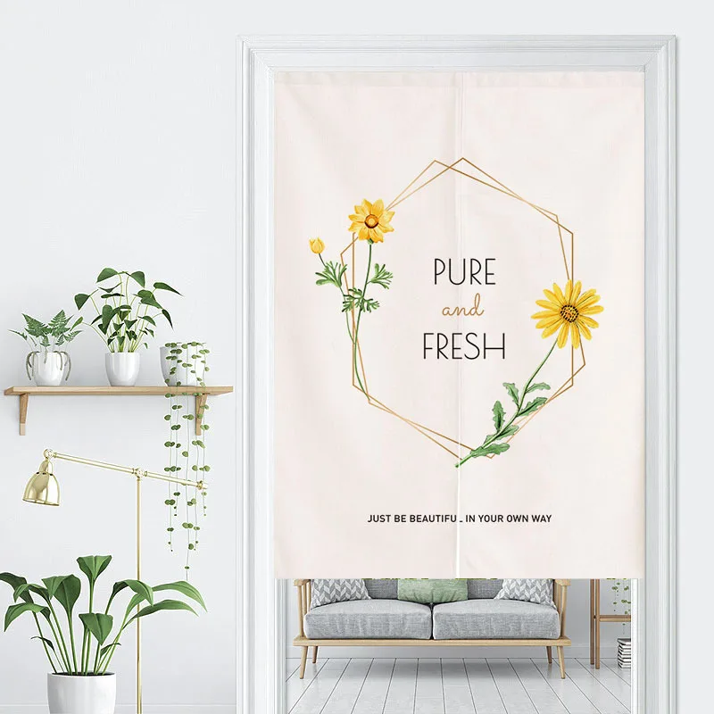 Sunflower Door Curtain Yellow Flower Doorway Curtain Kitchen Bedroom Partition Curtain Living Room Entrance Hanging Half-Curtain