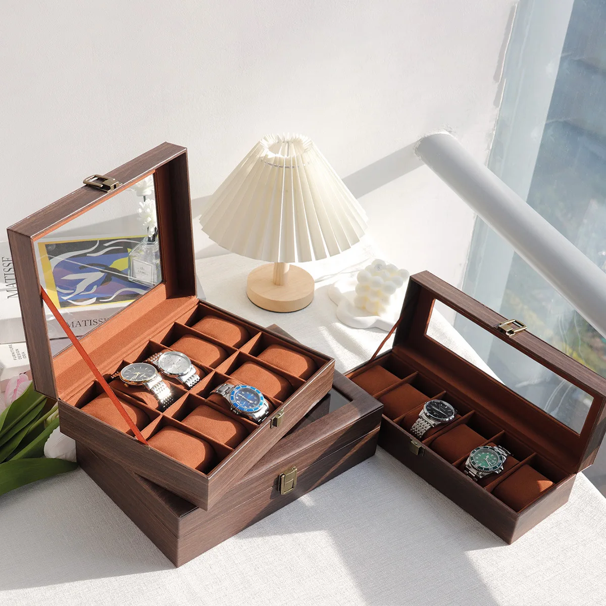 VANSIHO 3/6/10/12 Slots Brown Retro Style High-End PU Leather Watch Box Exquisite Box For Watch Display With Lock Watch Case