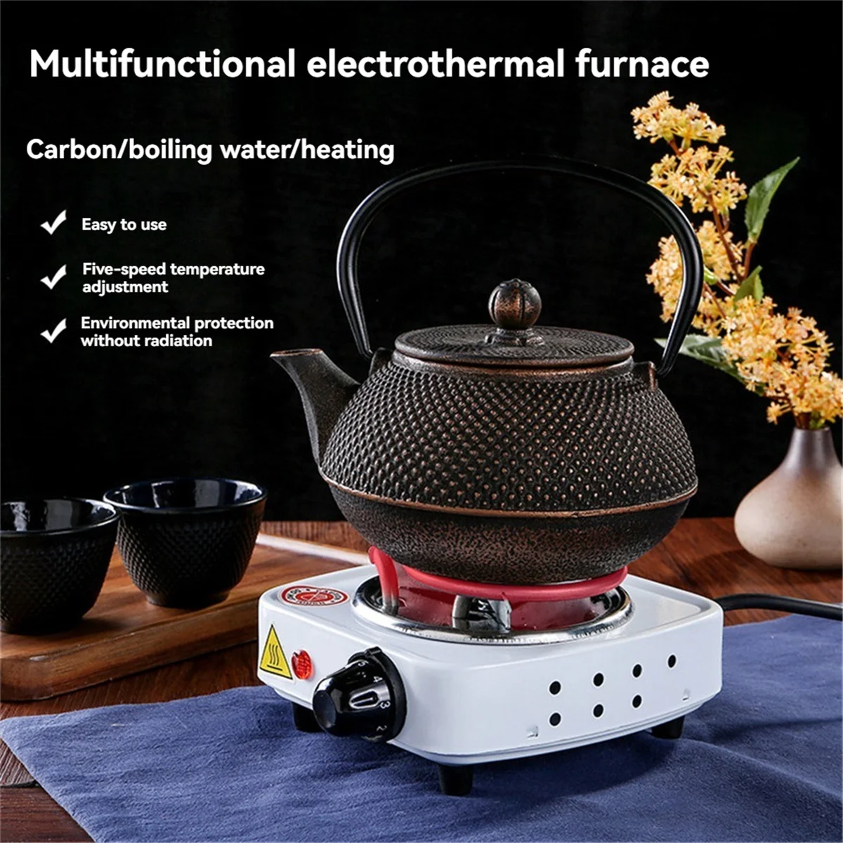 Electric Countertop Single Burner 1000W Portable Electric Stove with 5 Levels Portable Cooking Appliance US