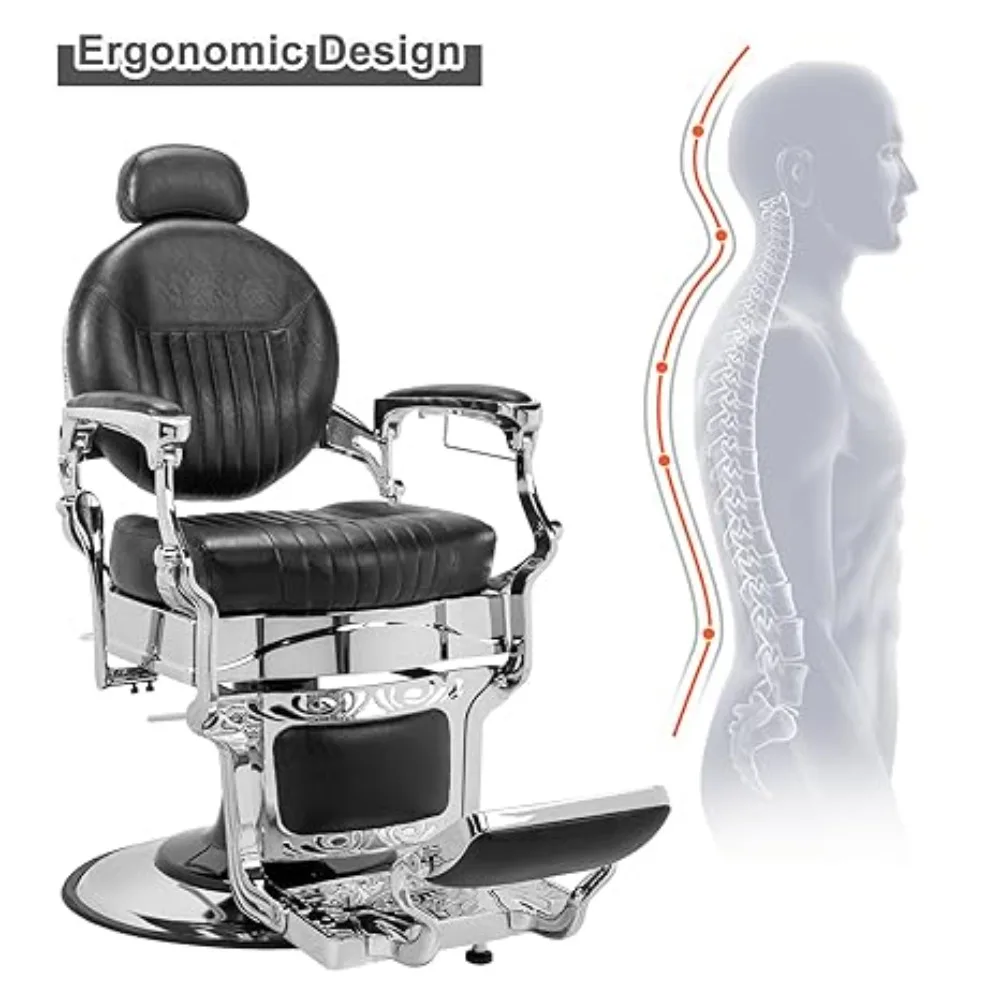 Heavy Duty Vintage Recline Barber Chair Hydraulic with Headrest, Supports up to 700lbs & 360° Rotatable, Professional Salon