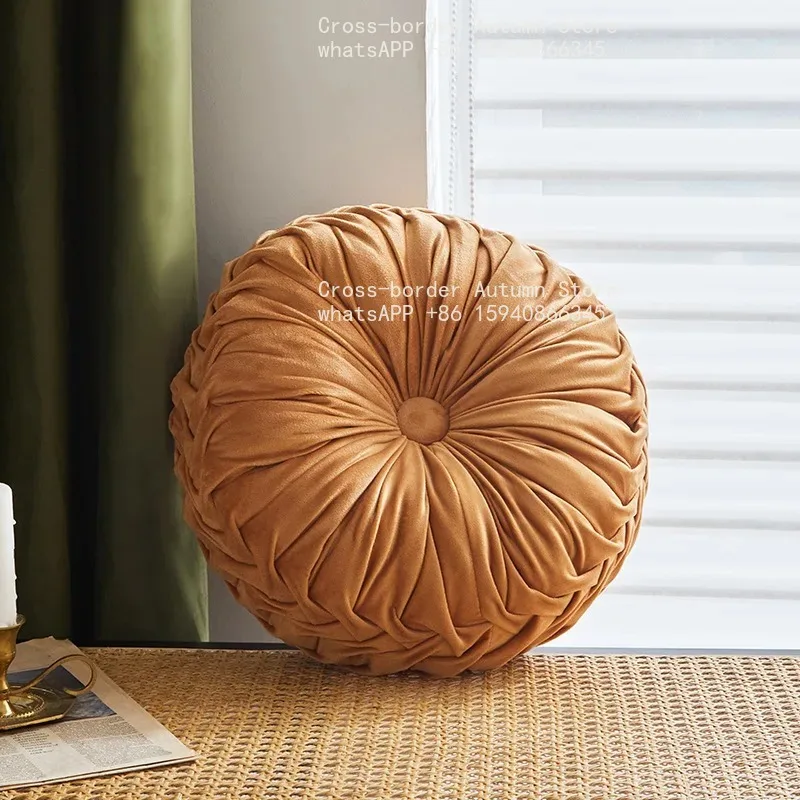 Round Throw Pillow Velvet Pleated Round Pillow Cushion for Couch Chair Bed Colorful Floor Cushion Home Decoration view 3