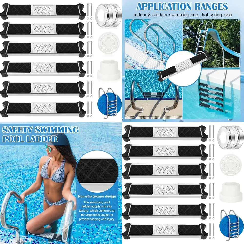 

6-Piece Stainless Steel Replacement Pool Ladder Steps with Escutcheon, Bumpers, and 1.9 Non-Slip Rungs for Inground and Above Gr