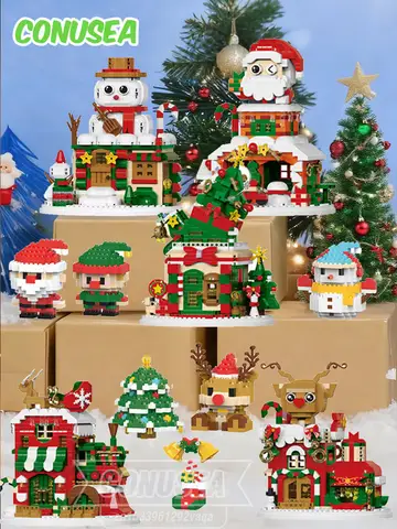 Christmas Gifts Micro Building Block Series Santa Claus Reindeer Puzzle Assembling Bricks Table Decoration Toys Children Kids