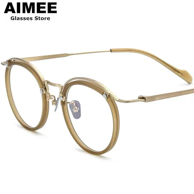 Japanese Hand-Made Titanium Glasses Frame Men Women Vintage Round Optical Eyeglasses Blue Light Ultralight Spectacles Frames New