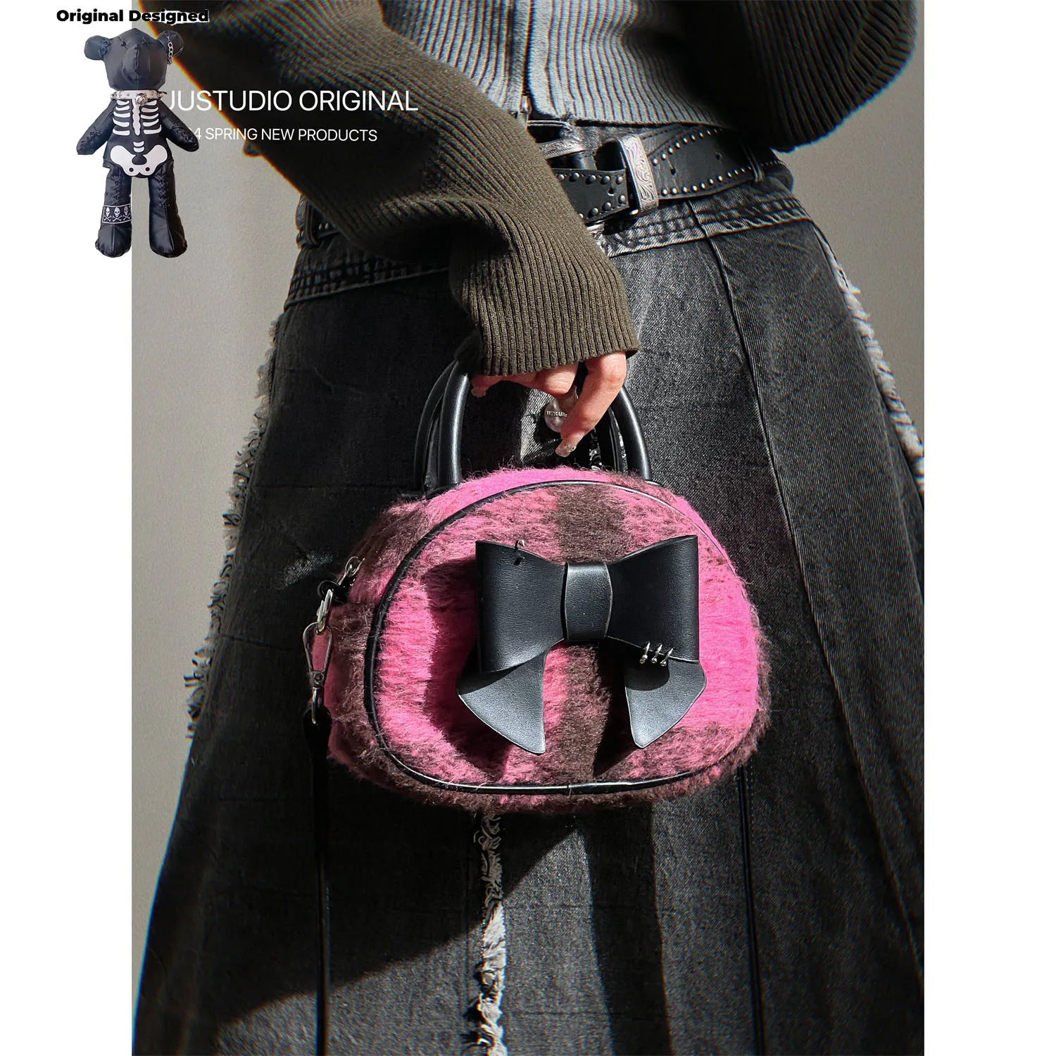 

Cute Furry Women's Casual Tote Bags Lovely Bowknot Ladies Sweet Shoulder Underarm Bags Pink Female Fashion Plush Handbags