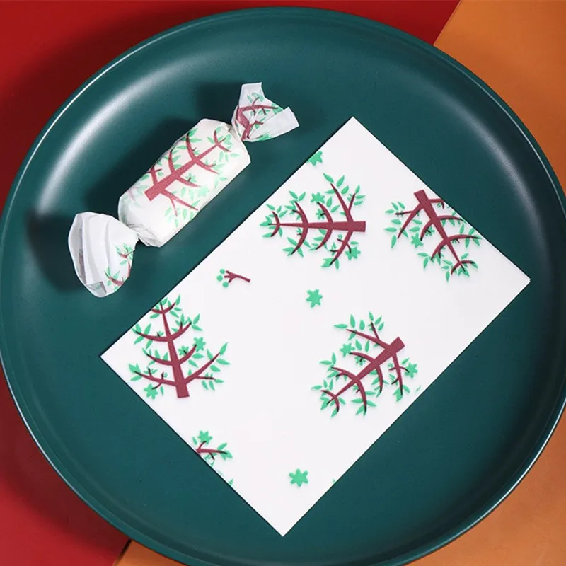 100Pcs Christmas Series Printed Handmade Nougat Candy Packaging Oil Papers Milk Taffy Wrapper Xmas Party Gift Decoration