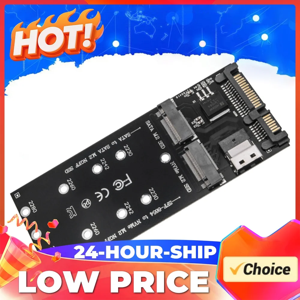 M.2 To SATA Adapter SFF-8654 To M2 NVME SSD Converter 2 in 1 Combo Adapter Converter Riser Board Fit for PC Desktop Mainboard